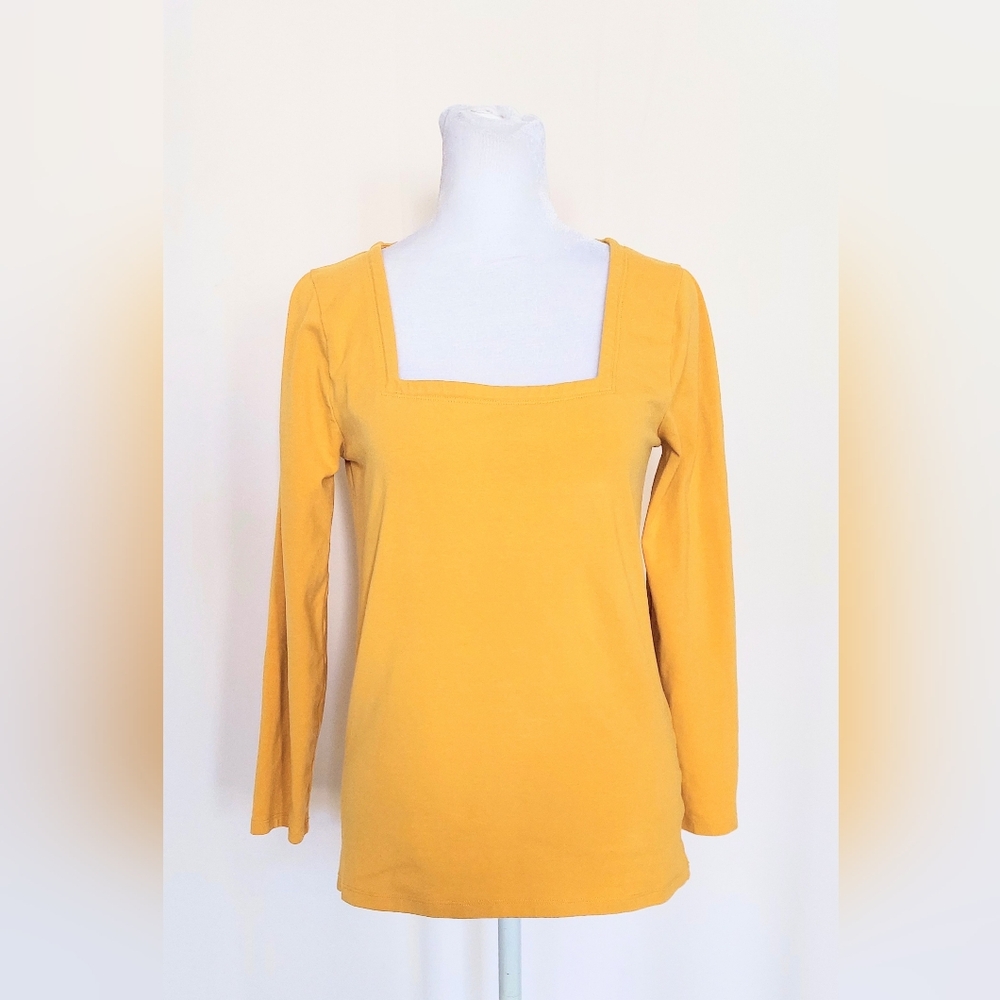 J. Crew Square Neck Top Shirt Yellow Marigold Size XS